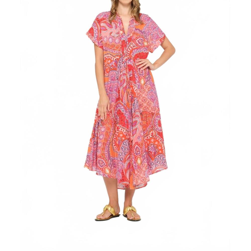 NEW ONESEASON chalbri brazil cotton dress in coral